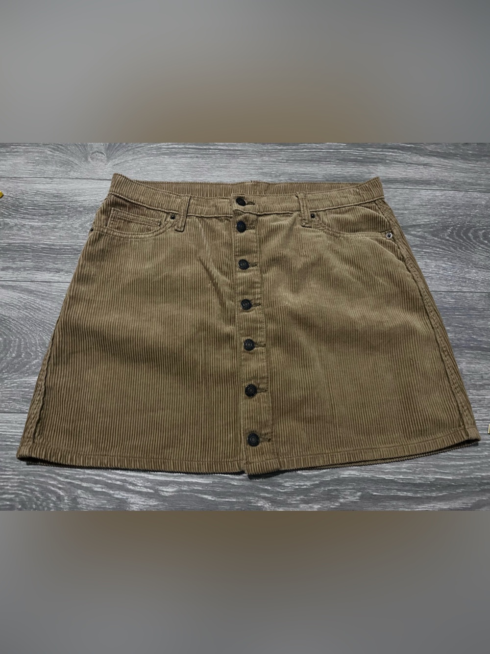 Corduroy Button-Front Mini Skirt in Olive Brown